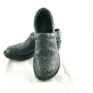 NEW BOC Børn Concept Peggy Womens Clogs Embossed Leather - SIZE 9 BLACK